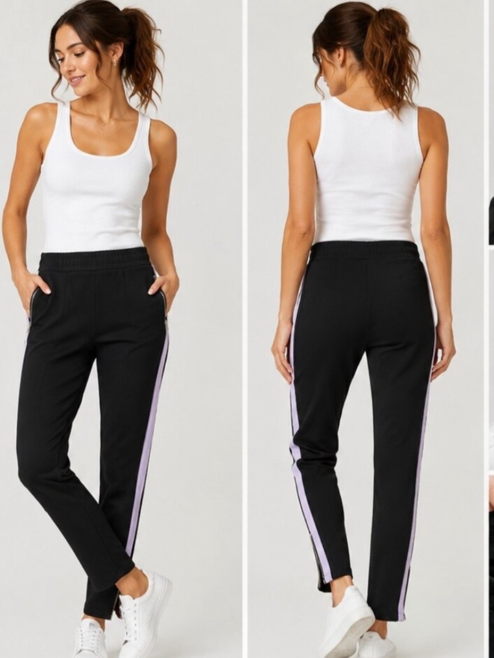 NWT RAG & BONE MILO TRACK PANT PANTS BLACK LAVENDER STRIPE size L